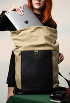 Canvas & Leder Rolltop – Khaki-Schwarz