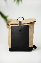 Canvas & Leder Rolltop – Khaki-Schwarz