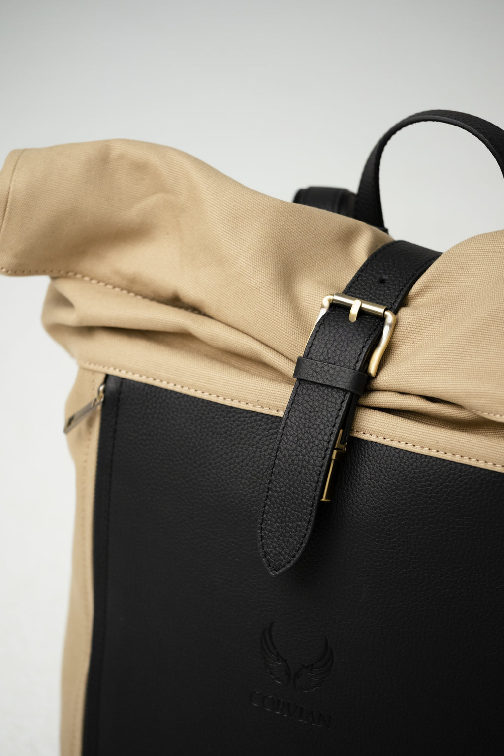 Canvas & Leder Rolltop – Khaki-Schwarz