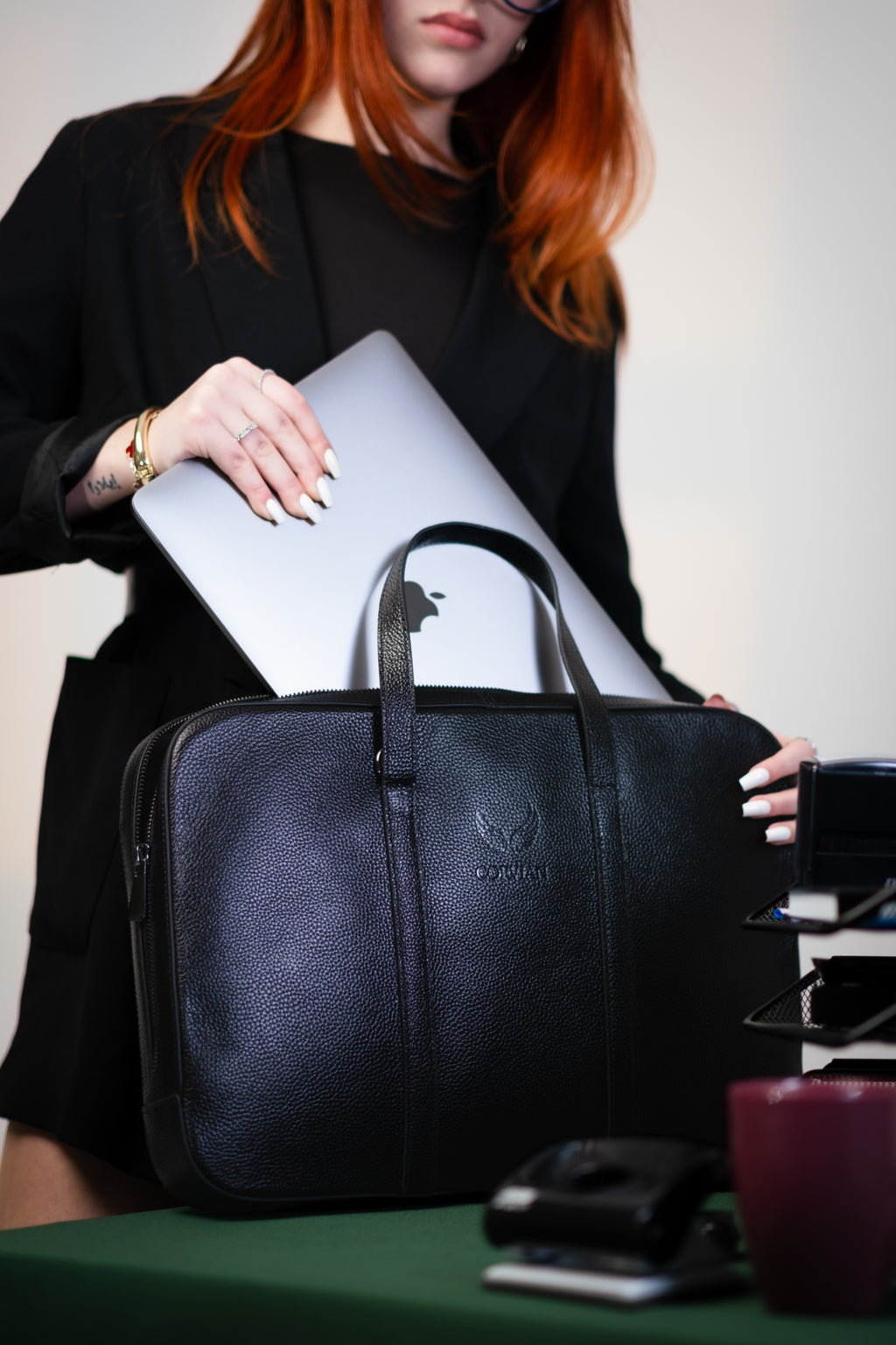 Laptop-Tasche aus Leder – Schwarz