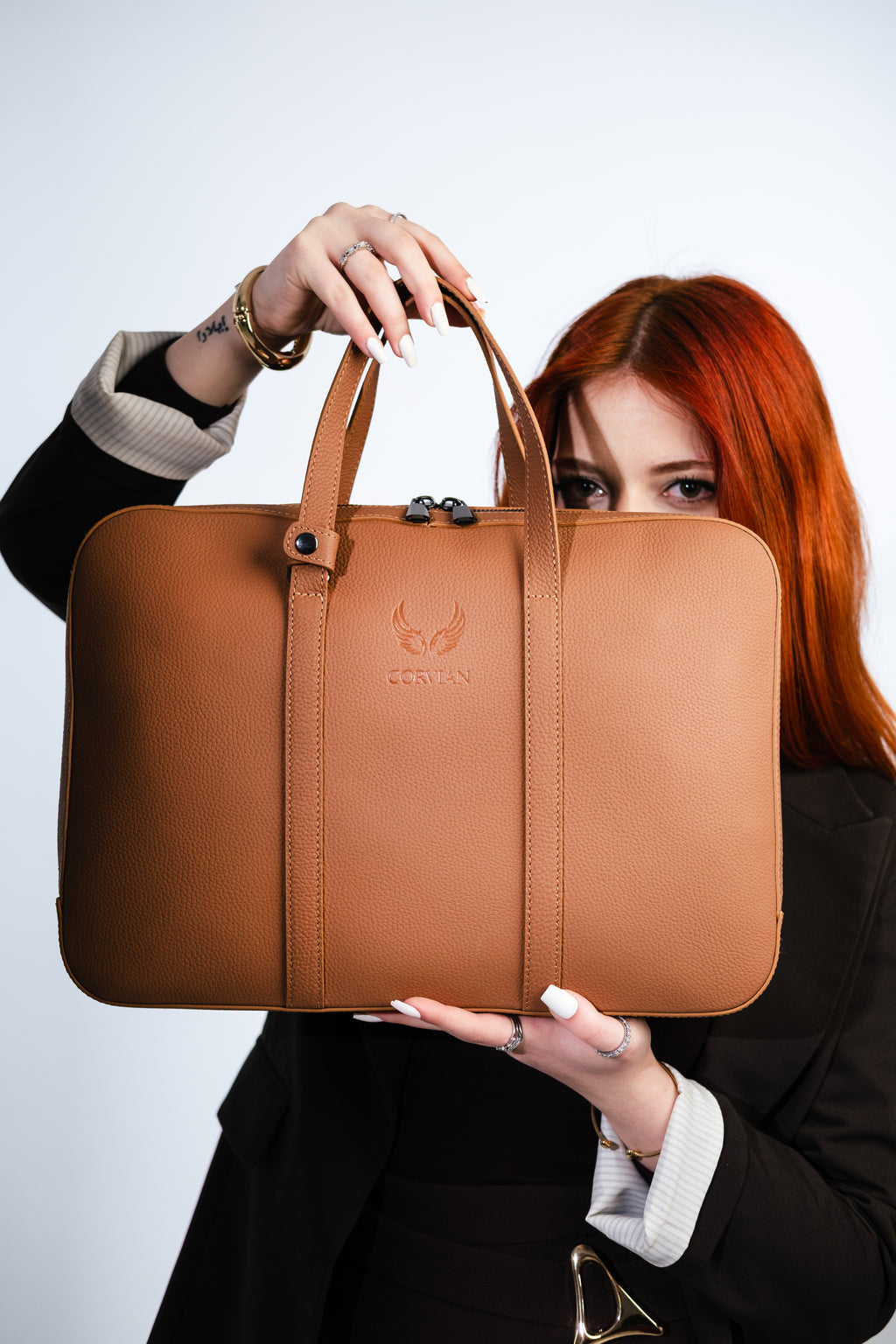 Laptop-Tasche aus Leder – Cognac