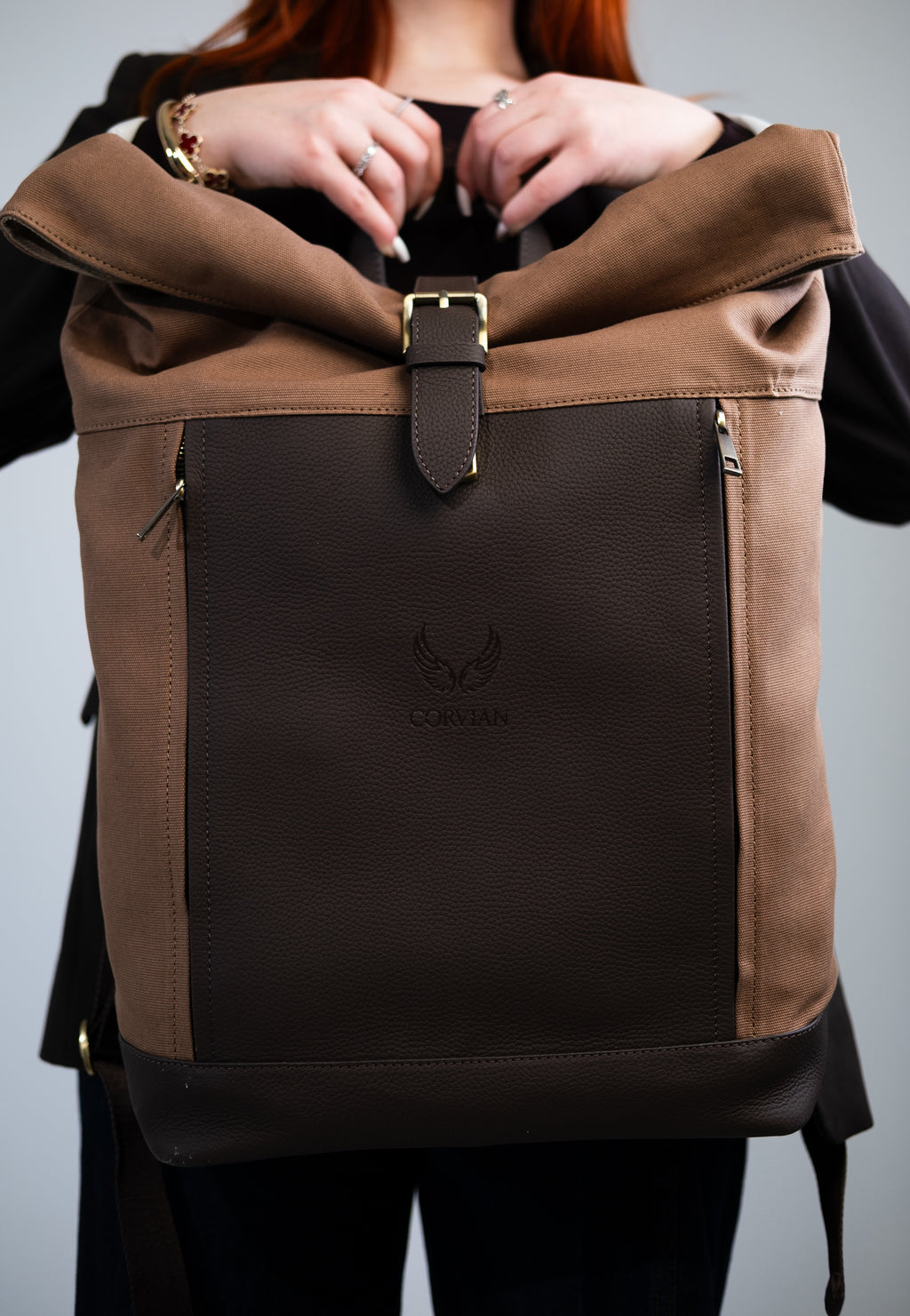 Canvas & Leder Roll-Top – Braun