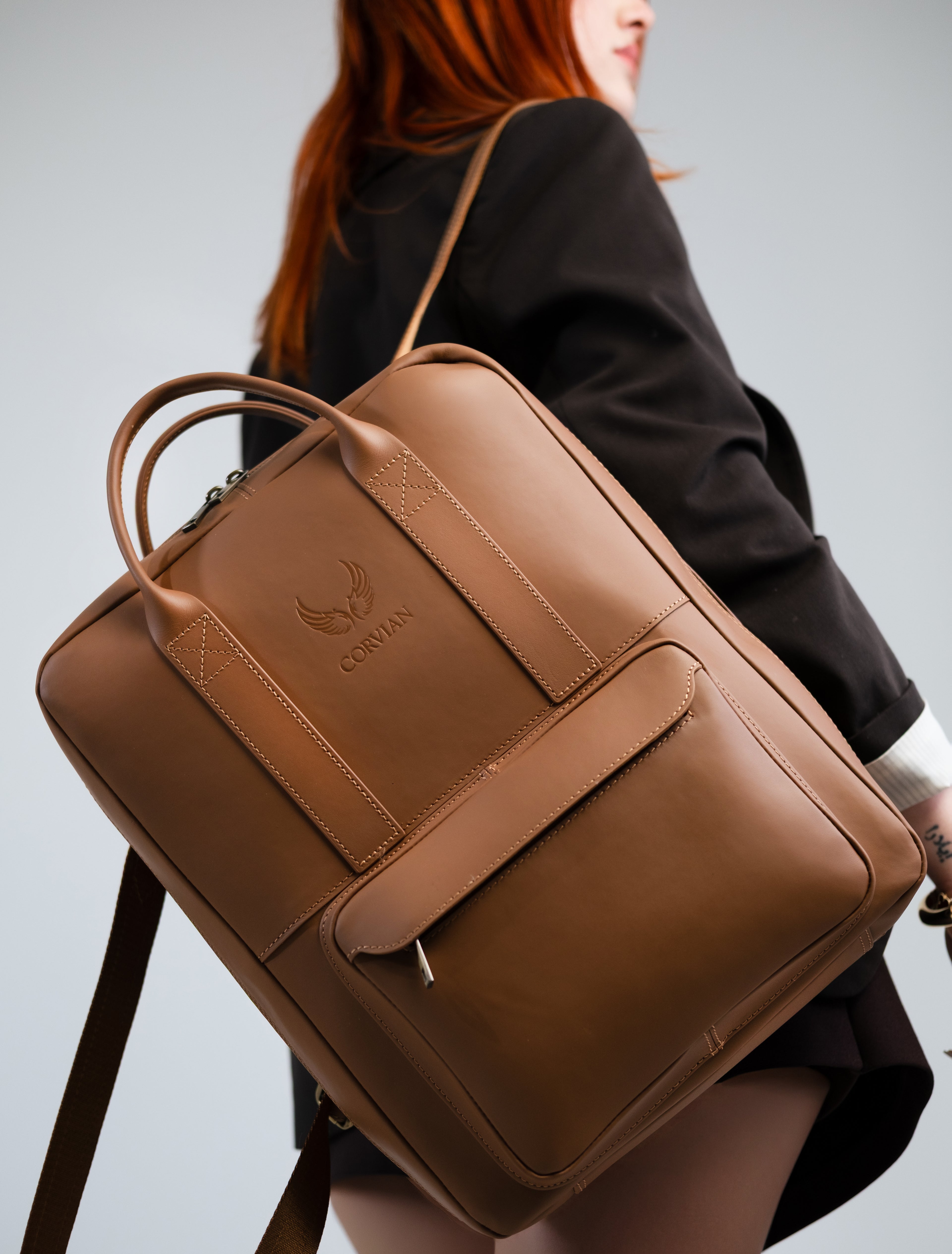 2-in-1 Rucksack-Aktentasche – Cognac