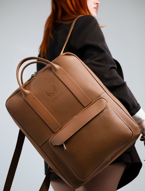 2-in-1 Rucksack-Aktentasche – Cognac