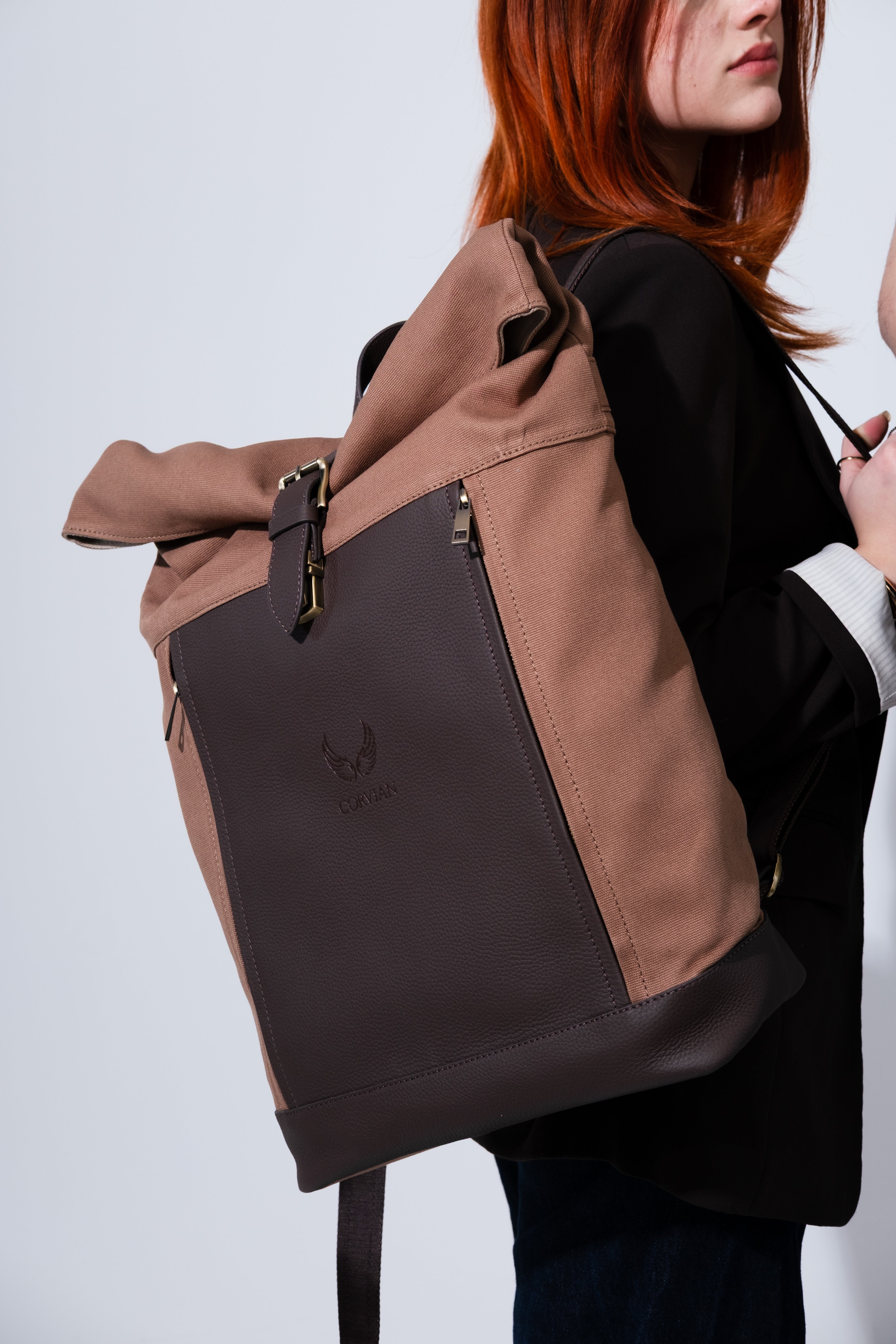 Canvas & Leder Roll-Top – Braun