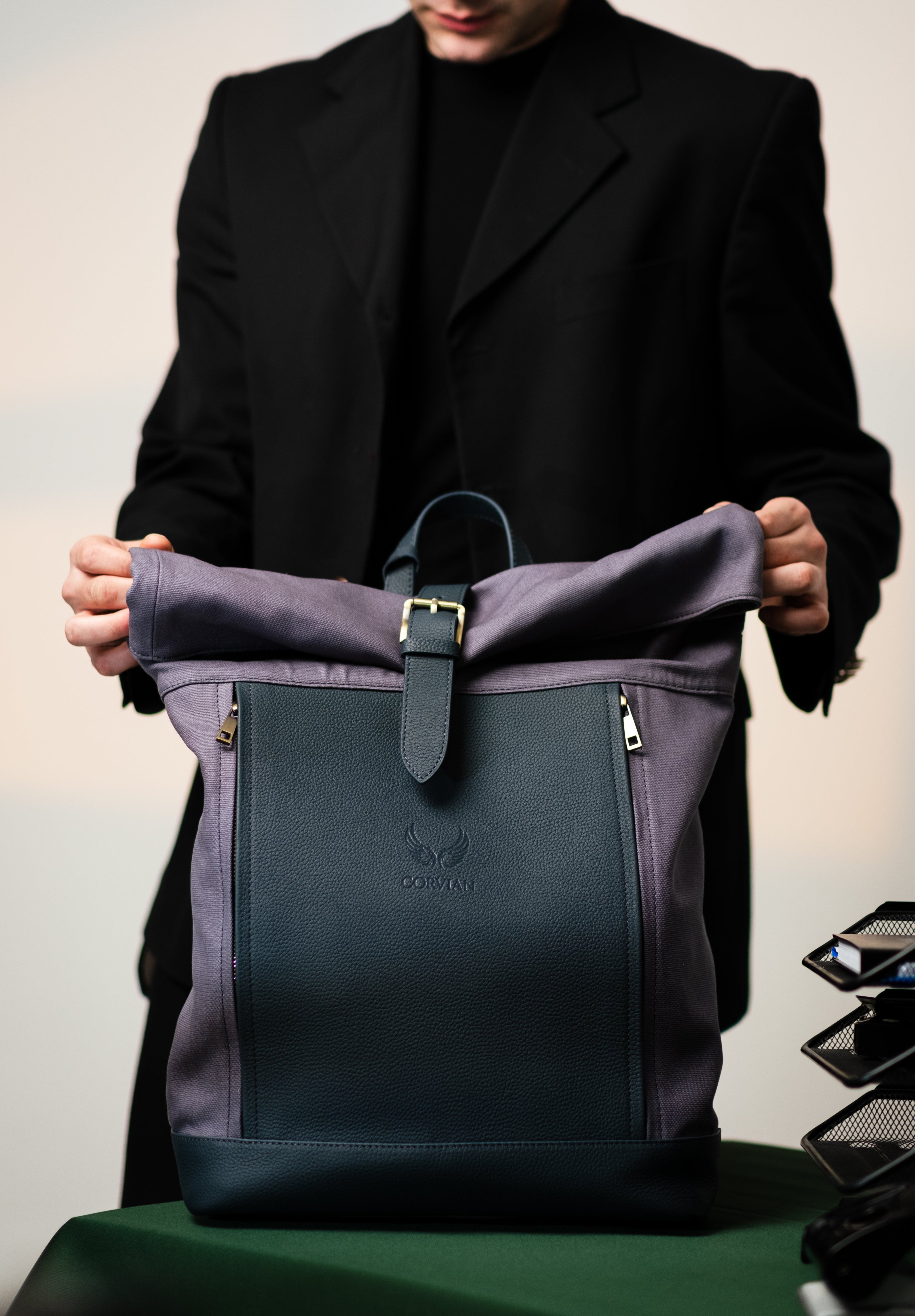 Canvas & Leder Rolltop – Anthrazit